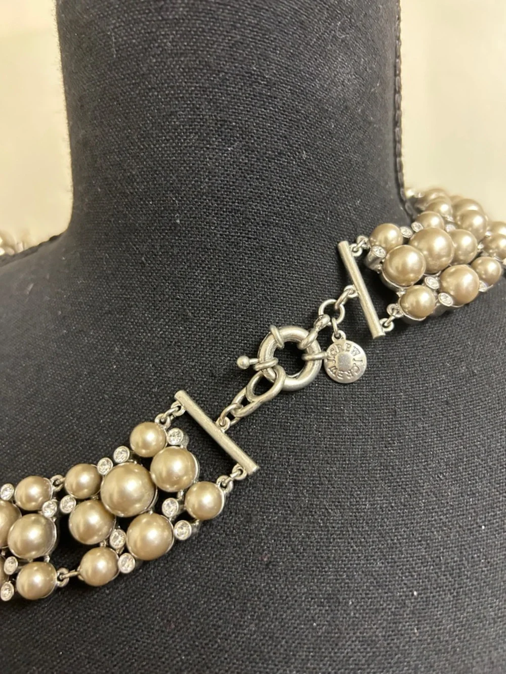J Crew Clear Rhinestone Crystals and Faux Pearls on a Silver Tone necklace - Picture 5 of 9